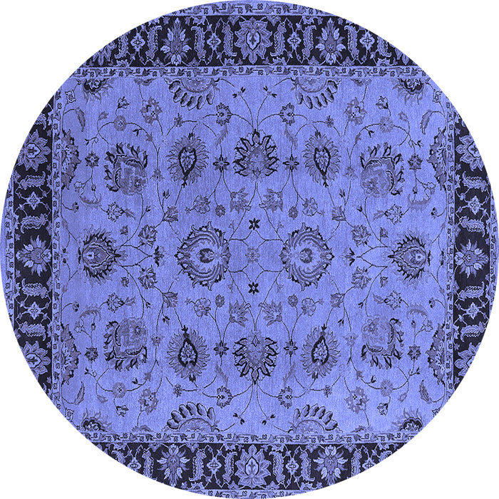 Round Machine Washable Oriental Blue Traditional Rug, wshurb2851blu