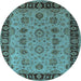 Round Machine Washable Oriental Light Blue Traditional Rug, wshurb2851lblu