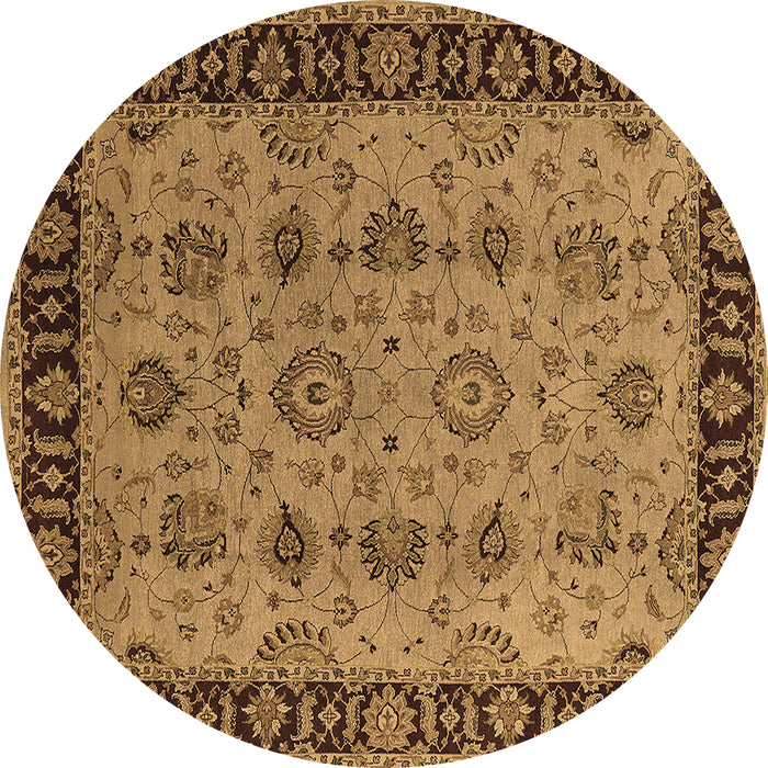 Round Oriental Brown Traditional Rug, urb2851brn