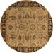 Round Oriental Brown Traditional Rug, urb2851brn