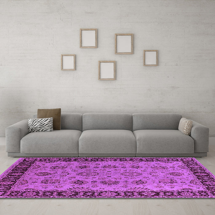 Machine Washable Oriental Purple Traditional Area Rugs in a Living Room, wshurb2851pur