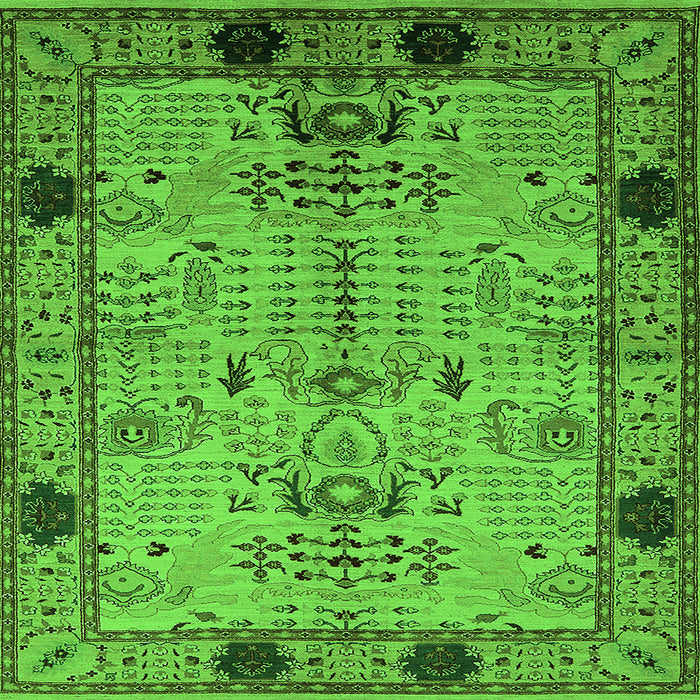 Square Machine Washable Oriental Green Traditional Area Rugs, wshurb2852grn