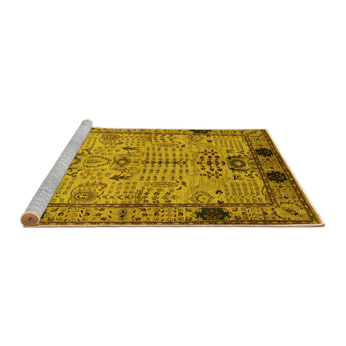 Sideview of Machine Washable Oriental Yellow Traditional Rug, wshurb2852yw