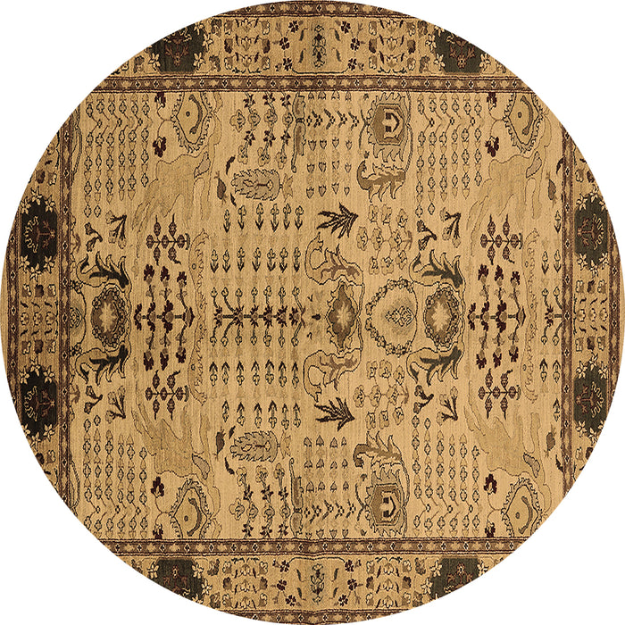 Round Oriental Brown Traditional Rug, urb2852brn