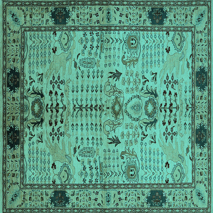 Square Oriental Turquoise Traditional Rug, urb2852turq