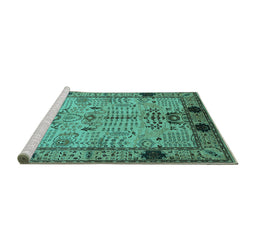 Sideview of Machine Washable Oriental Turquoise Traditional Area Rugs, wshurb2852turq