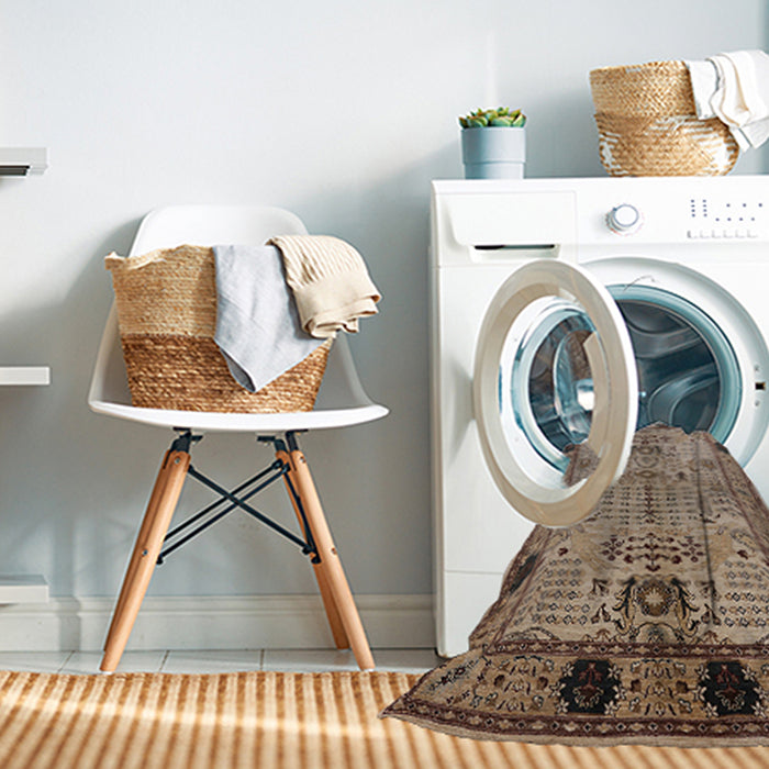 Machine Washable Industrial Modern Sepia Brown Rug in a Washing Machine, wshurb2852