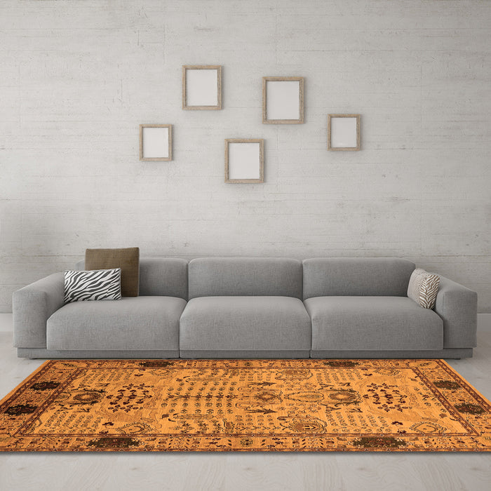 Machine Washable Oriental Orange Traditional Area Rugs in a Living Room, wshurb2852org