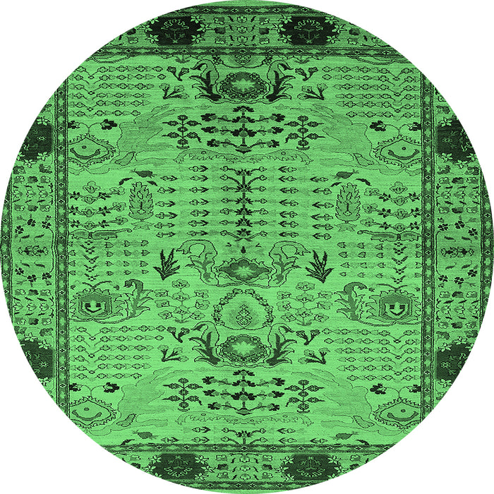 Round Oriental Emerald Green Traditional Rug, urb2852emgrn