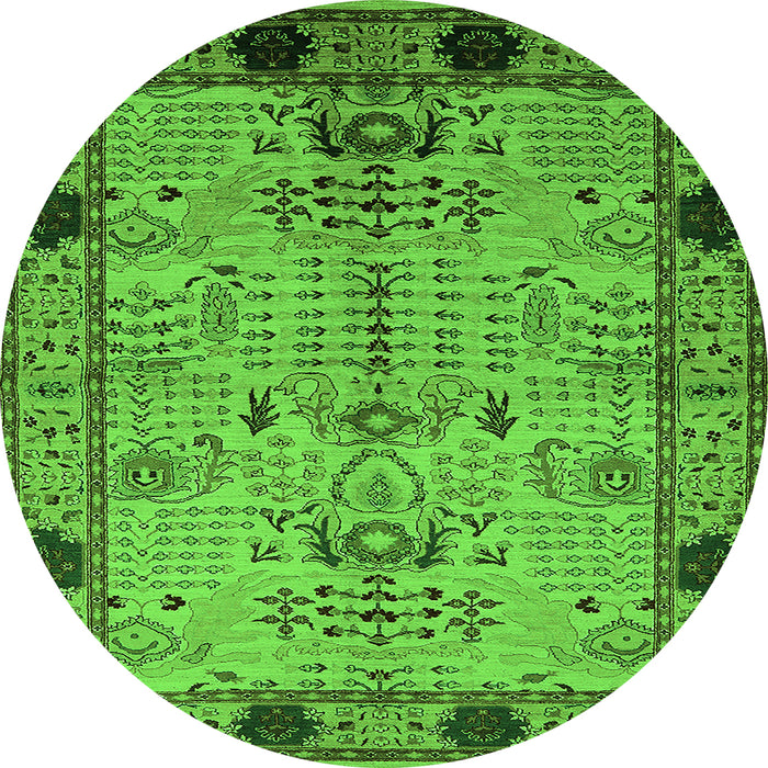 Round Oriental Green Traditional Rug, urb2852grn