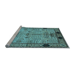 Sideview of Machine Washable Oriental Light Blue Traditional Rug, wshurb2852lblu