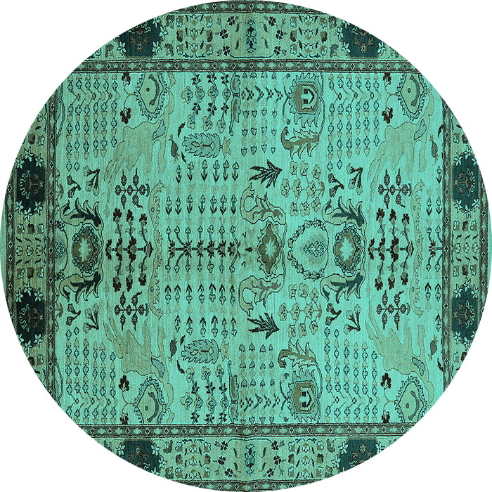 Round Oriental Turquoise Traditional Rug, urb2852turq