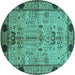 Round Oriental Turquoise Traditional Rug, urb2852turq