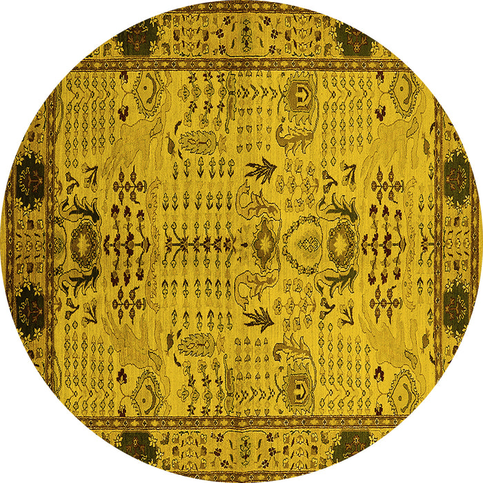 Round Machine Washable Oriental Yellow Traditional Rug, wshurb2852yw