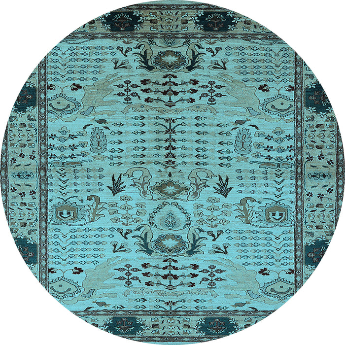 Round Oriental Light Blue Traditional Rug, urb2852lblu