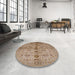 Round Mid-Century Modern Sienna Brown Oriental Rug in a Office, urb2853