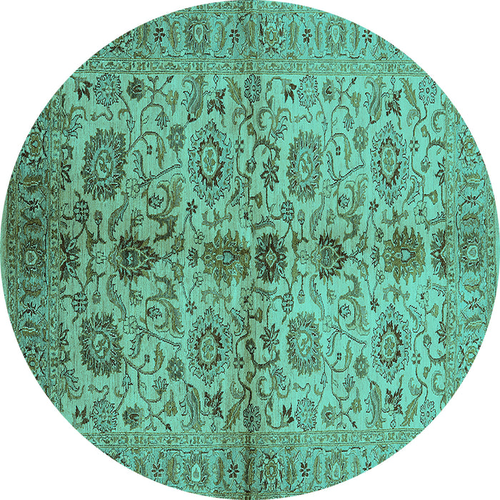 Round Oriental Turquoise Traditional Rug, urb2853turq