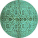 Round Oriental Turquoise Traditional Rug, urb2853turq