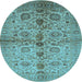 Round Machine Washable Oriental Light Blue Traditional Rug, wshurb2853lblu