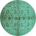 Round Machine Washable Oriental Turquoise Traditional Area Rugs, wshurb2853turq