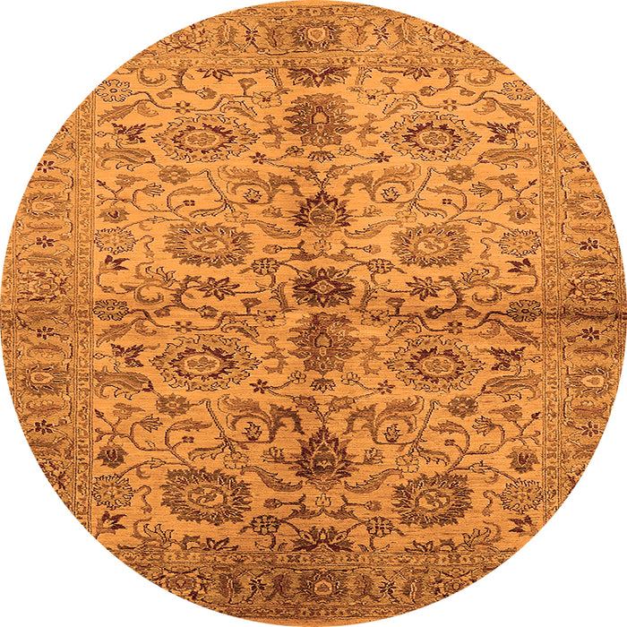 Round Machine Washable Oriental Orange Traditional Area Rugs, wshurb2853org