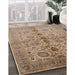 Mid-Century Modern Sienna Brown Oriental Rug in Family Room, urb2853