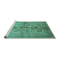 Sideview of Machine Washable Oriental Turquoise Traditional Area Rugs, wshurb2853turq