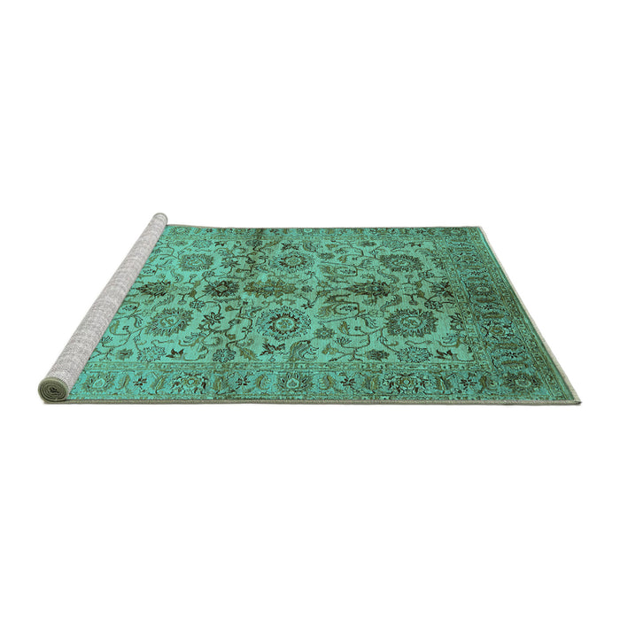 Sideview of Machine Washable Oriental Turquoise Traditional Area Rugs, wshurb2853turq