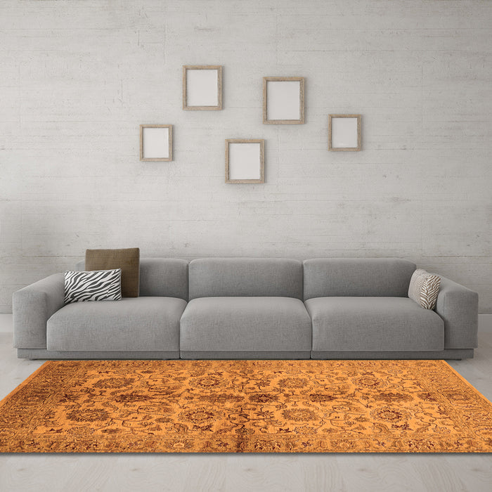 Machine Washable Oriental Orange Traditional Area Rugs in a Living Room, wshurb2853org