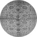 Round Machine Washable Oriental Gray Traditional Rug, wshurb2853gry