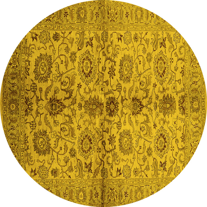Round Machine Washable Oriental Yellow Traditional Rug, wshurb2853yw