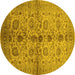 Round Machine Washable Oriental Yellow Traditional Rug, wshurb2853yw