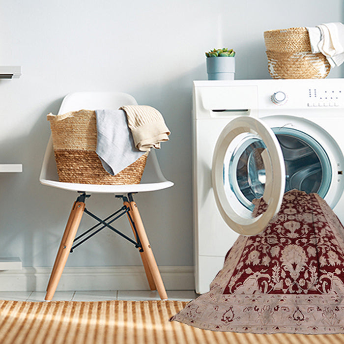 Machine Washable Industrial Modern Saffron Red Rug in a Washing Machine, wshurb2854