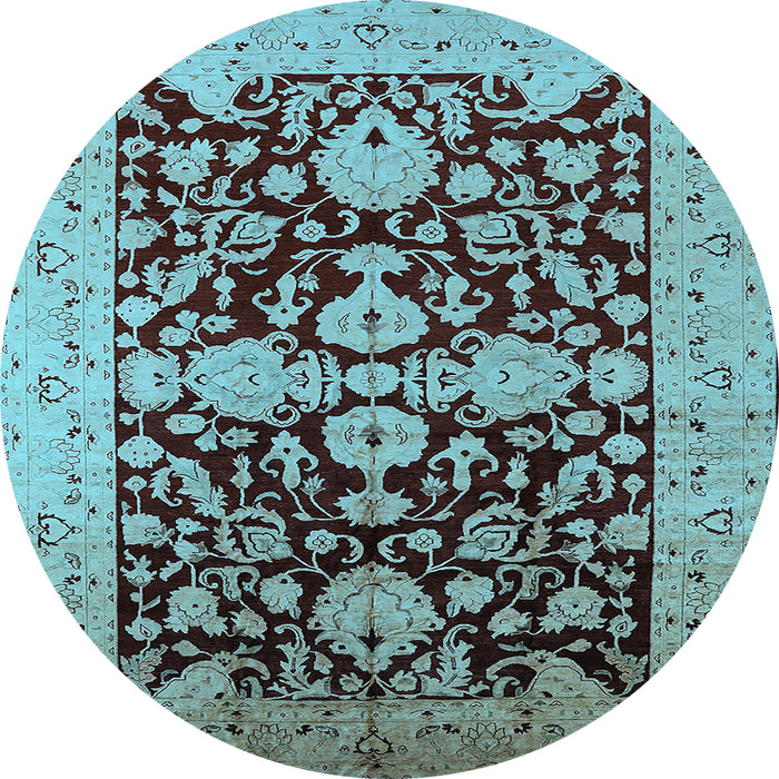 Round Oriental Light Blue Traditional Rug, urb2854lblu