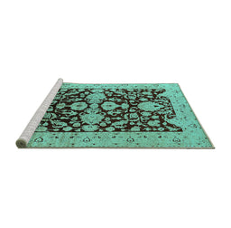 Sideview of Machine Washable Oriental Turquoise Traditional Area Rugs, wshurb2854turq