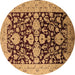 Round Machine Washable Oriental Brown Traditional Rug, wshurb2854brn