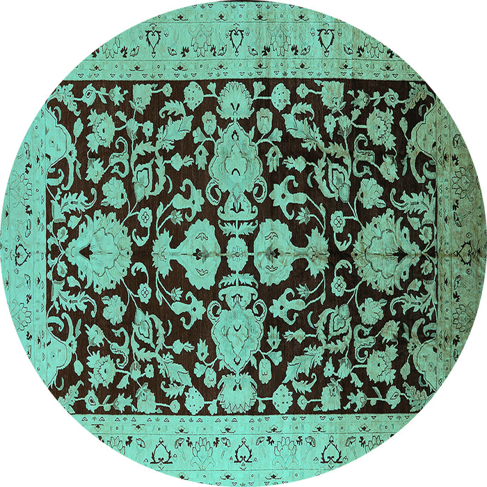 Round Oriental Turquoise Traditional Rug, urb2854turq