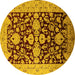 Round Machine Washable Oriental Yellow Traditional Rug, wshurb2854yw