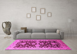 Machine Washable Oriental Pink Traditional Rug in a Living Room, wshurb2854pnk