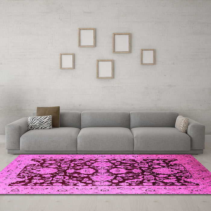 Machine Washable Oriental Pink Traditional Rug in a Living Room, wshurb2854pnk