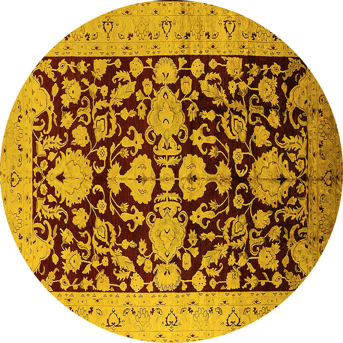 Round Oriental Yellow Traditional Rug, urb2854yw