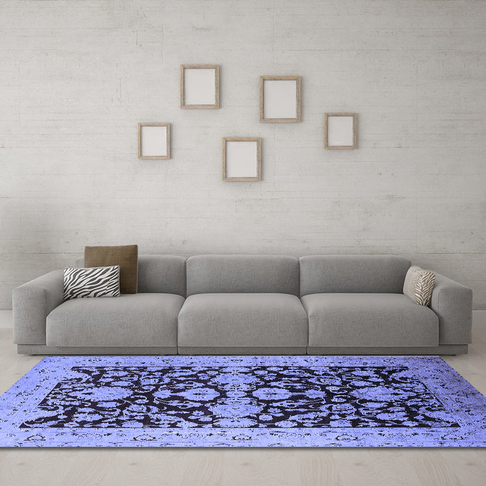 Machine Washable Oriental Blue Traditional Rug in a Living Room, wshurb2854blu