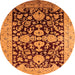 Round Machine Washable Oriental Orange Traditional Area Rugs, wshurb2854org