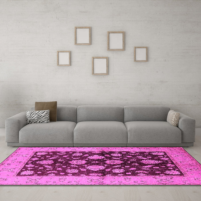 Machine Washable Oriental Pink Traditional Rug in a Living Room, wshurb2855pnk