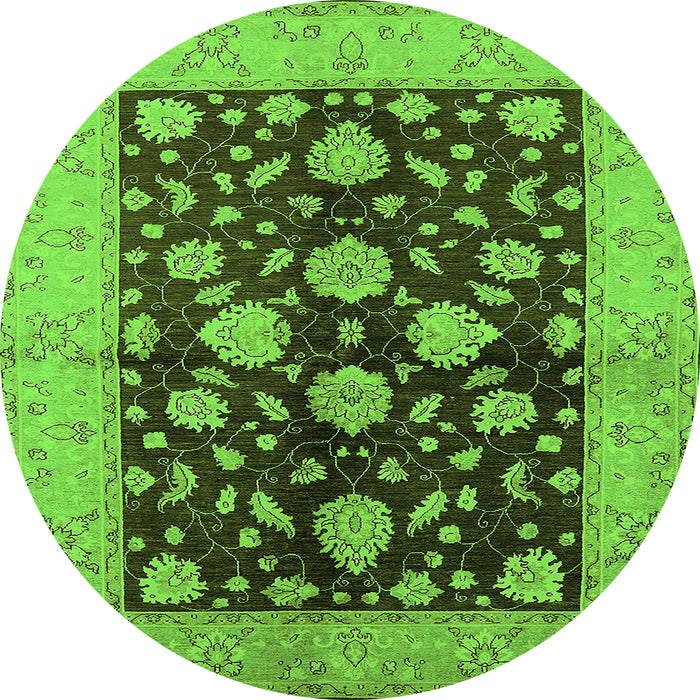Round Oriental Green Traditional Rug, urb2855grn