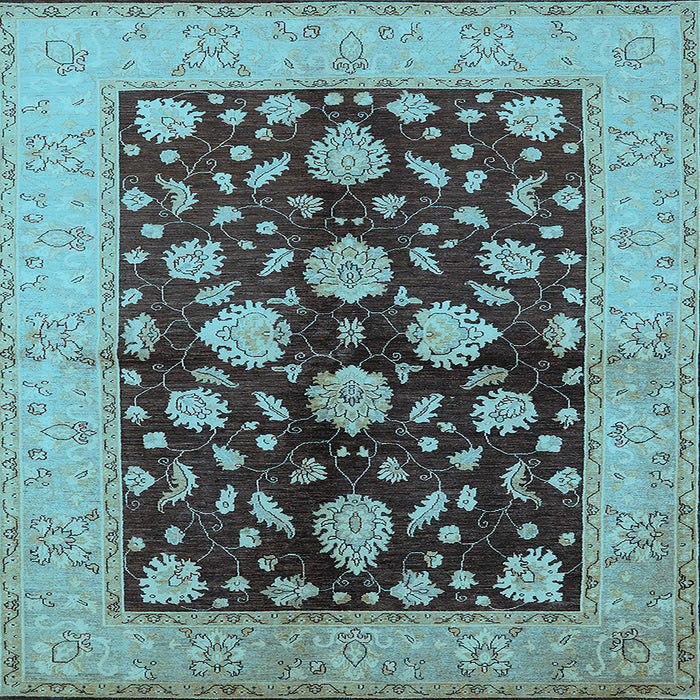 Square Machine Washable Oriental Light Blue Traditional Rug, wshurb2855lblu