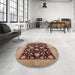 Round Mid-Century Modern Red Brown Oriental Rug in a Office, urb2855