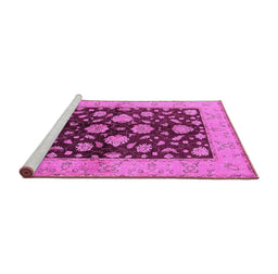 Sideview of Machine Washable Oriental Pink Traditional Rug, wshurb2855pnk