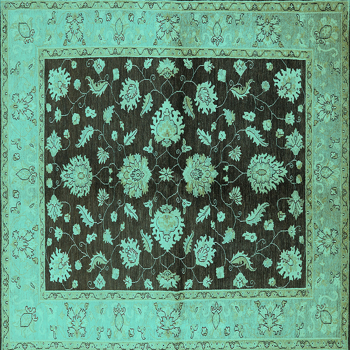 Square Oriental Turquoise Traditional Rug, urb2855turq