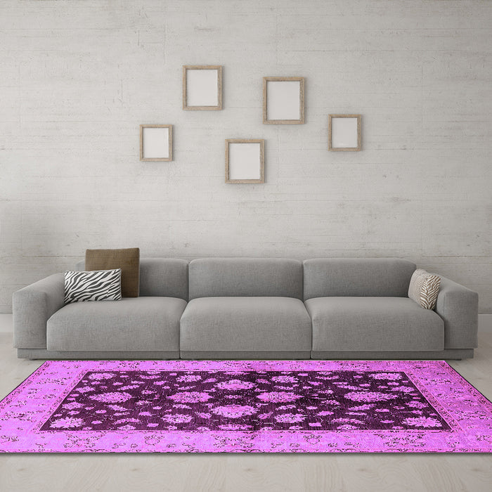 Machine Washable Oriental Purple Traditional Area Rugs in a Living Room, wshurb2855pur